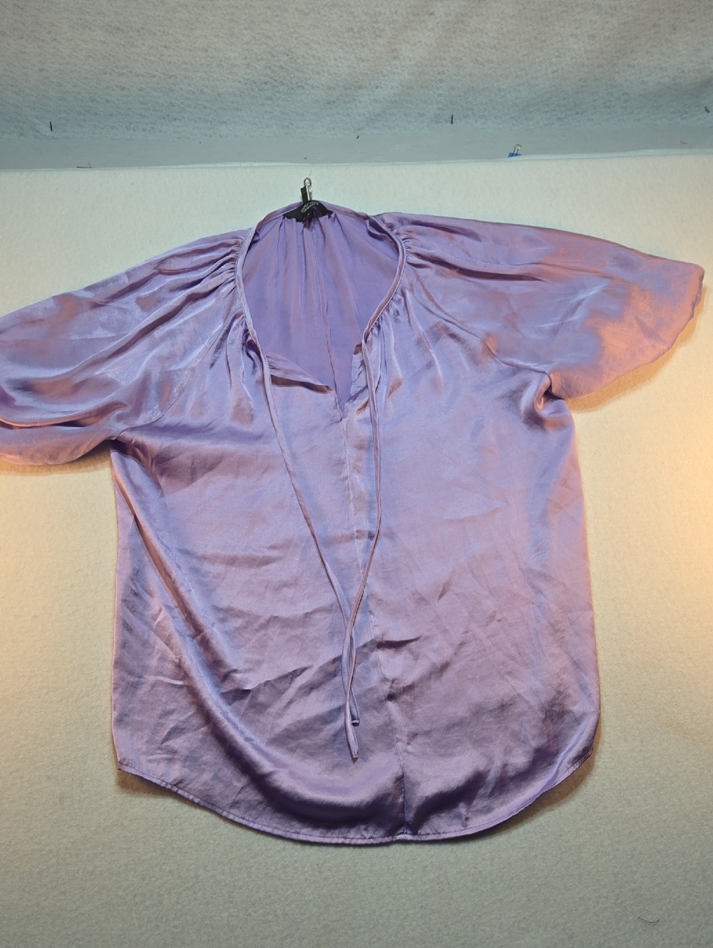 Simply Vera Vera Wang Satin Lavender V-Neck Tie Front Women's Top